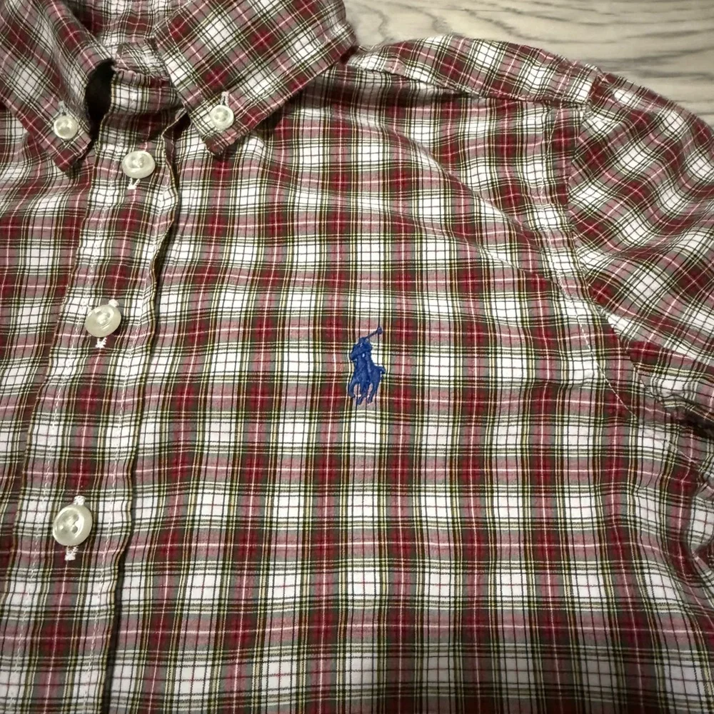 Ralph Lauren Boys S 8 Long Sleeve Red Green Plaid Logo Button Down